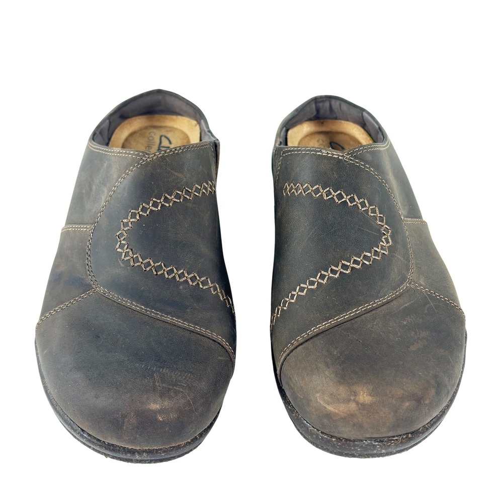 Clarks Brown Leather Mules Clogs Slip on Womens 8.5 M Earthy Boho - Picture 3 of 10